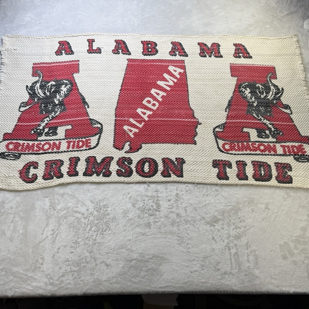 Vintage Alabama Crimson Tide Rag Rug 44x24 Elephant Logo Dorm Decor‎